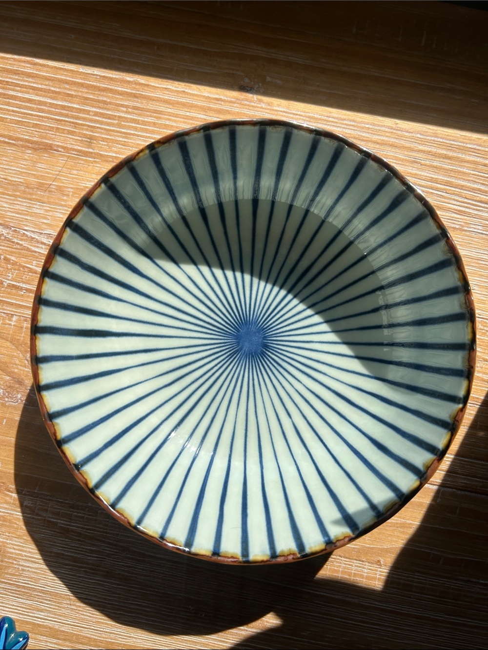 Vintage Japanese Tokusa Blue & White Fluted Ceramic Bowl.